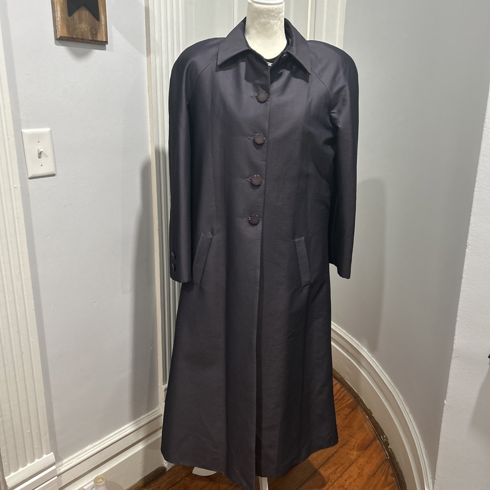 Vintage Lily & Taylor Light Wt 8 Trench Coat Iridescent Blue Classy Lined Jacket - Picture 12 of 16